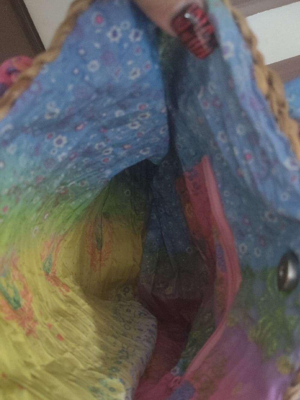 Boho Multicolor Ruffle Straw Shoulder Bag - Picture 6 of 9